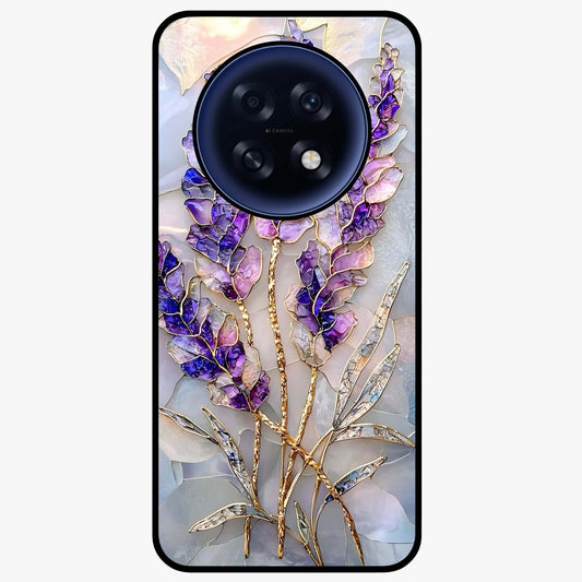 Lavender Dream Glow Glass Case showing flat back view with glowing lavender aesthetic artwork and glossy glass finish.