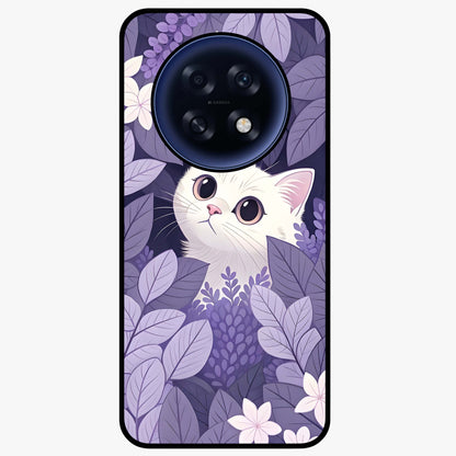 Lilac Hide Peek Cat Glass Case showing flat back view with cute peeking cat artwork and glossy glass finish.
