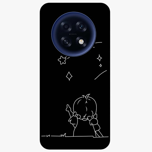 Line Art Girl With Shooting Stars Glass Case showing flat back view with minimal line art girl and shooting stars illustration and glossy glass finish.