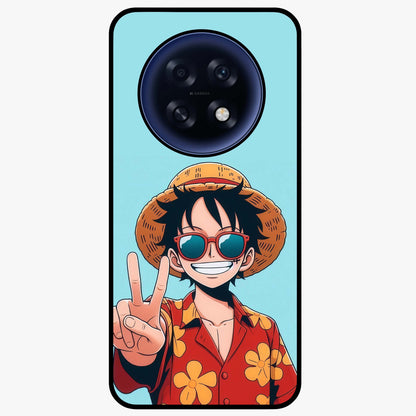 Luffy Summer Anime Vibe Glass Case showing flat back view with vibrant anime character artwork and glossy glass finish.