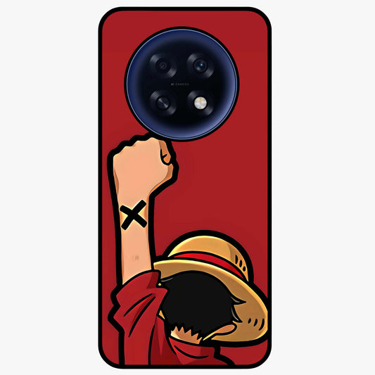Luffy X Spirit Glass Case showing flat back view with bold anime character artwork and glossy glass finish.