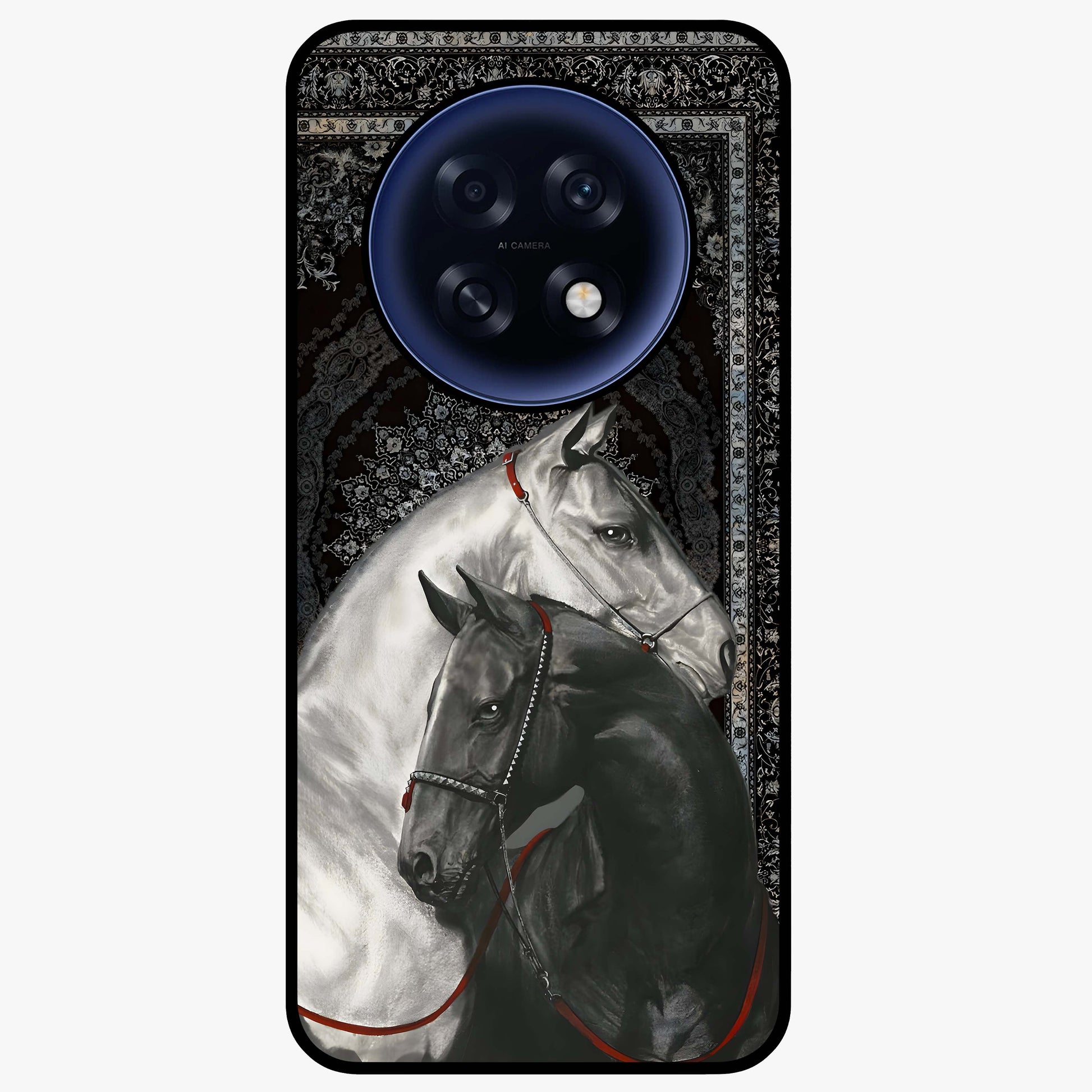 Majestic Ride Legacy Glass Case showing flat back view with powerful automotive inspired artwork and glossy glass finish.