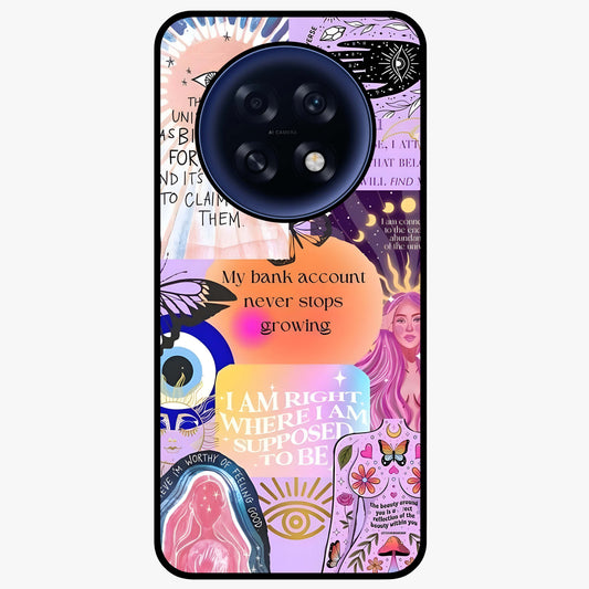 Manifestation Collage Glass Case showing flat back view with motivational collage artwork and glossy glass finish.