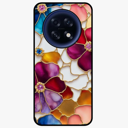 Marble Flower Pattern Glass Case showing flat back view with marble texture floral artwork and glossy glass finish.