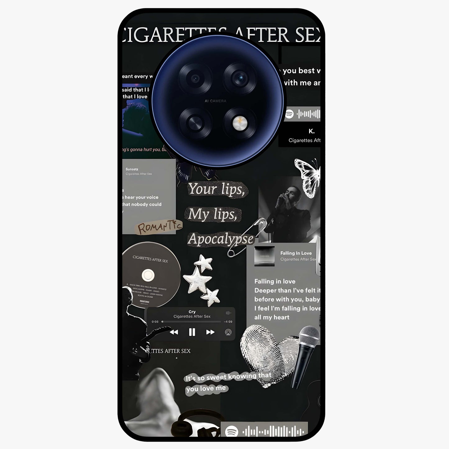 Midnight Love Echo Glass Case showing flat back view with romantic midnight themed artwork and glossy glass finish.