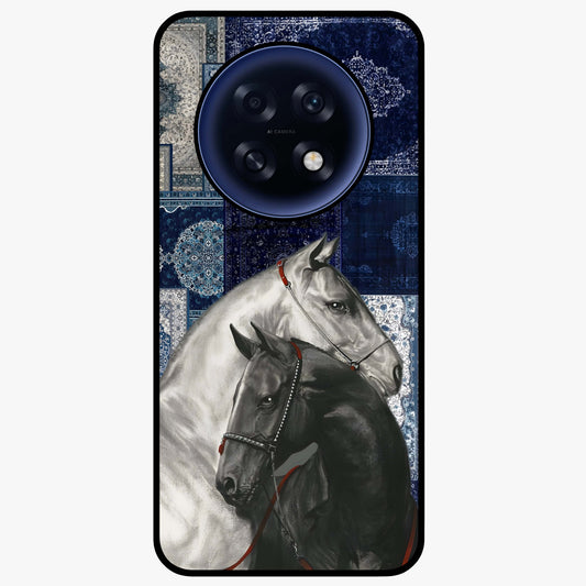 Midnight Stallion Blues Glass Case showing flat back view with majestic horse artwork and glossy glass finish.