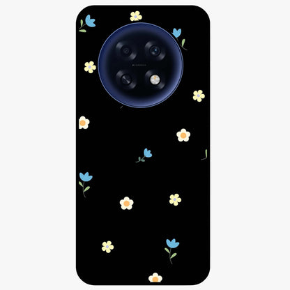 Minimalistic Blue With White Flower Pattern Glass Case showing flat back view with blue background and white flower pattern and glossy glass finish.
