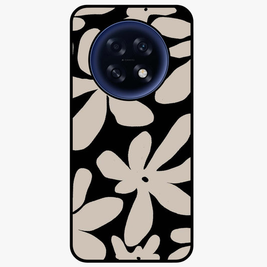 Monochrome Petal Dance Glass Case showing flat back view with monochrome floral artwork and glossy glass finish.