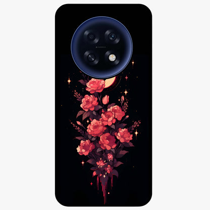 Moonlit Floral Elegance Glass Case showing flat back view with elegant floral artwork under moonlit tones and glossy glass finish.