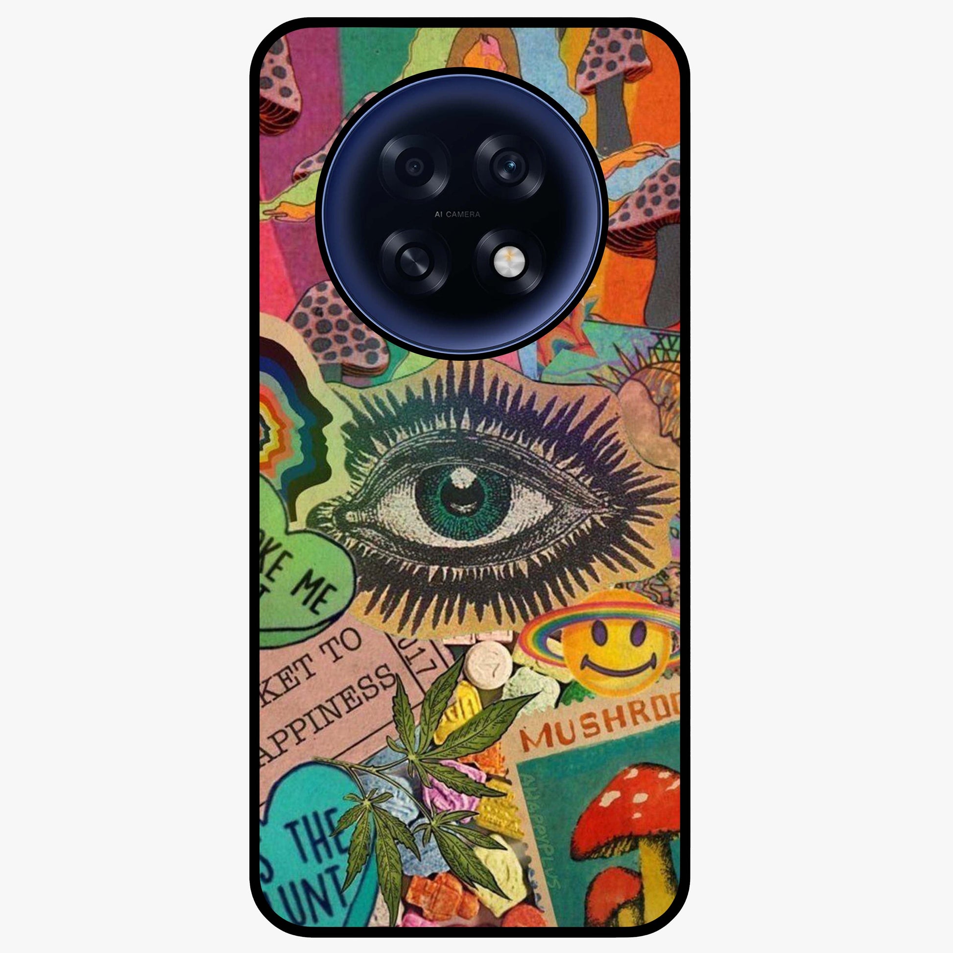 Mystic Eye Wonderland Glass Case showing flat back view with mystical eye themed artwork and glossy glass finish.