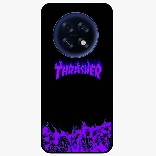 Neon Flame Riot Glass Case showing flat back view with neon flame artwork and glossy glass finish.
