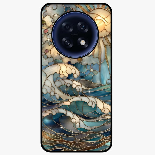 Oceanic Stained Printed Glass Case showing flat back view with ocean inspired stained pattern artwork and glossy glass finish.