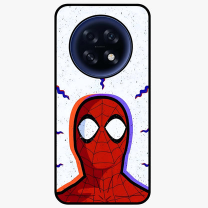 Omg Spiderman Glass Case showing flat back view with bold superhero inspired artwork and glossy glass finish.