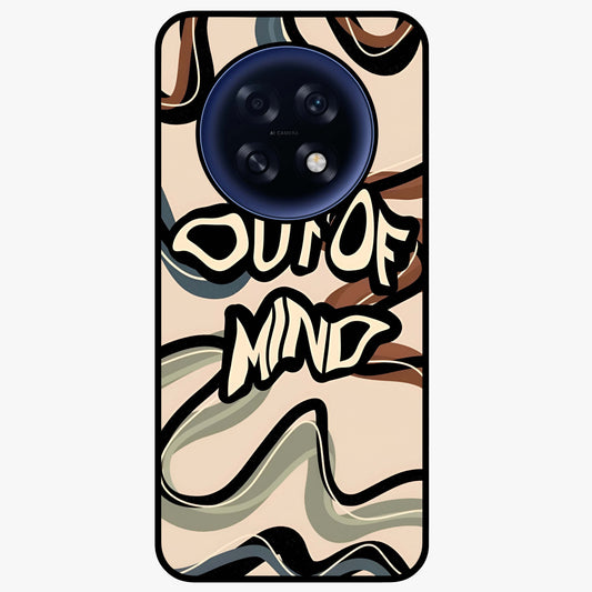 Out Of Mind Glass Case showing flat back view with expressive typography artwork and glossy glass finish.