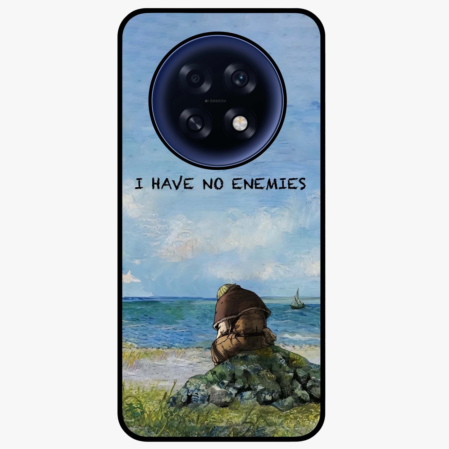 Peace Beyond War Glass Case showing flat back view with symbolic peace themed artwork and glossy glass finish.