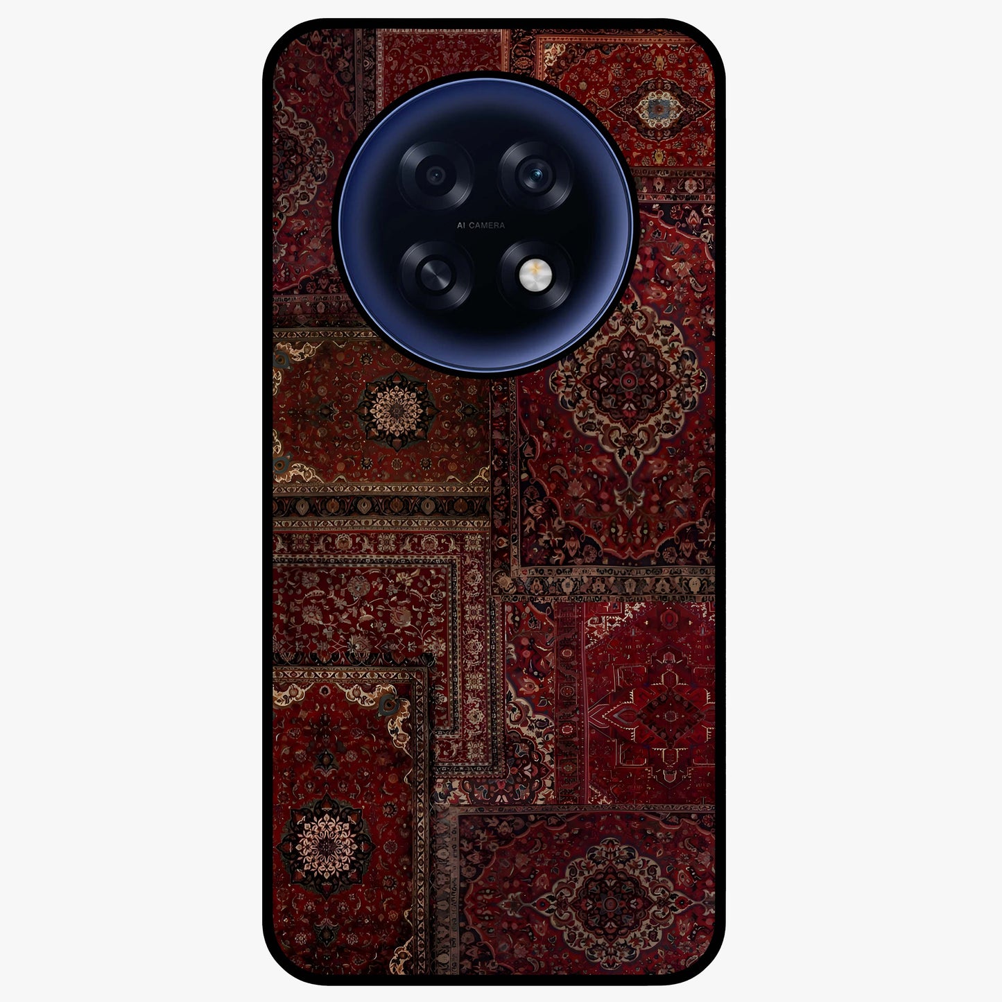 Persian Velvet Tale Glass Case showing flat back view with luxurious Persian velvet pattern artwork and glossy glass finish.