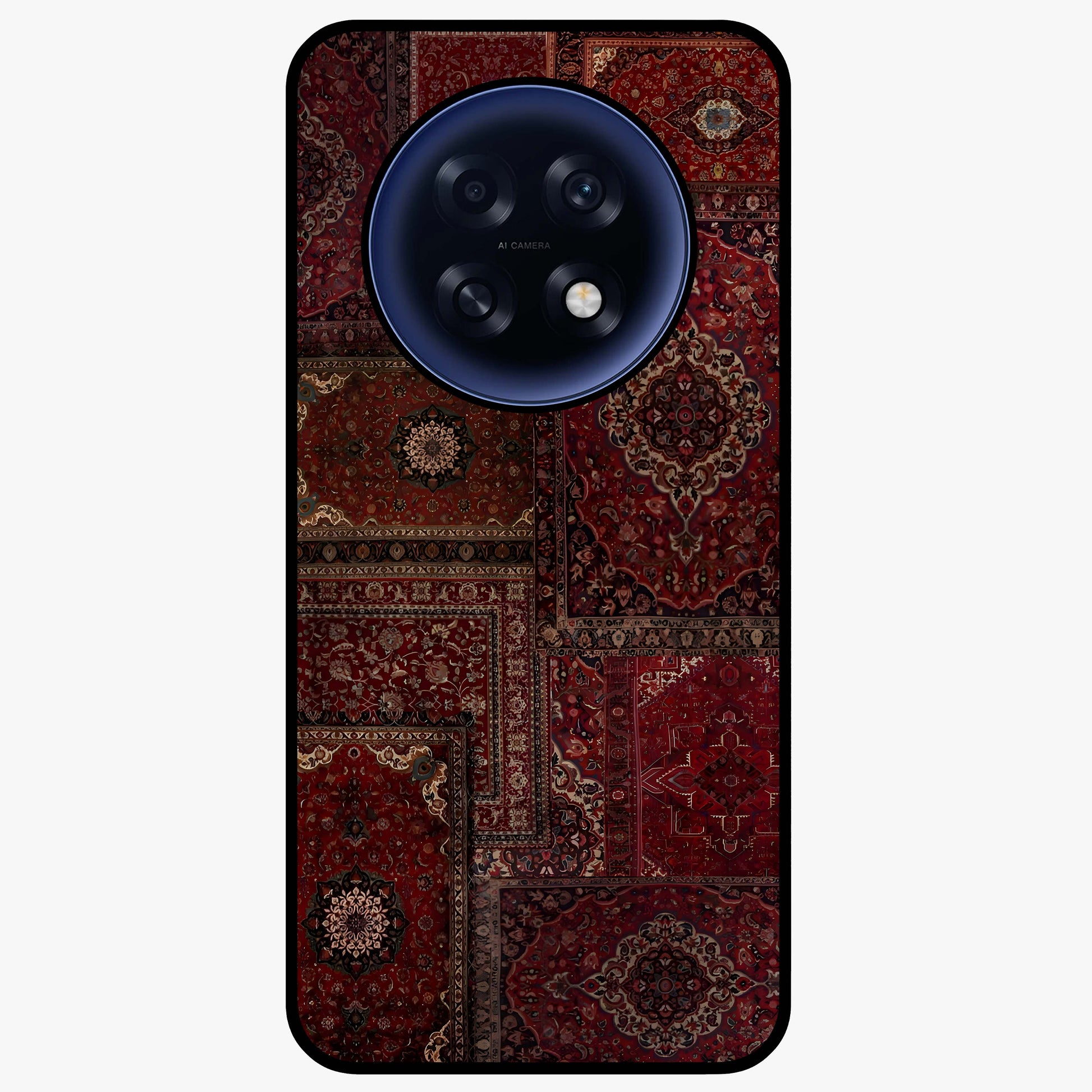 Persian Velvet Tale Glass Case showing flat back view with luxurious Persian velvet pattern artwork and glossy glass finish.