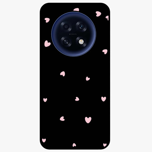 Pink Love Drops Glass Case showing flat back view with playful pink heart drops artwork and glossy glass finish.