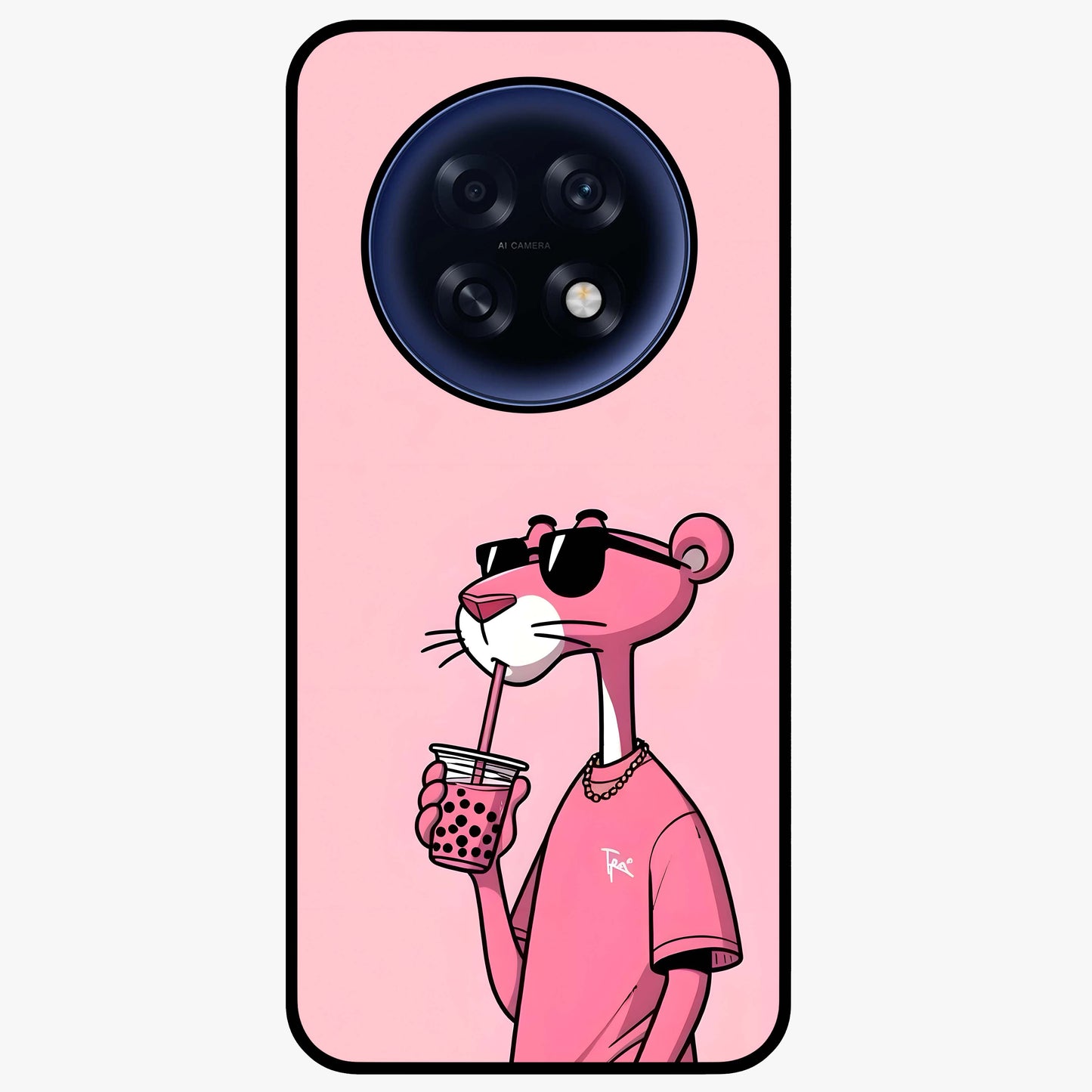 Pink Panther Glass Case showing flat back view with iconic pink panther artwork and glossy glass finish.