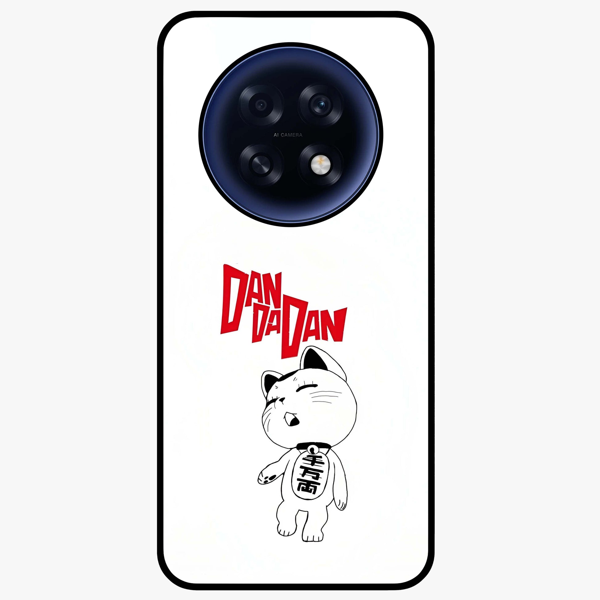 Playful Spirit Charm Glass Case showing flat back view with cheerful charm themed artwork and glossy glass finish.