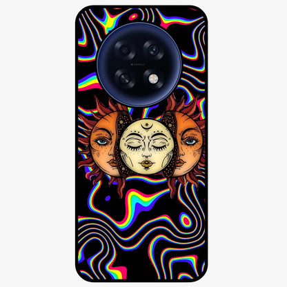 Psychedelic Sun Glass Case showing flat back view with colorful psychedelic sun artwork and glossy glass finish.