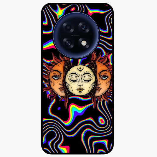 Psychedelic Sun Glass Case showing flat back view with colorful psychedelic sun artwork and glossy glass finish.