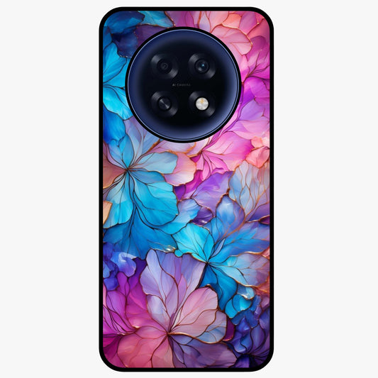 Radiant Floral Whirl Glass Case showing flat back view with swirling floral artwork and glossy glass finish.
