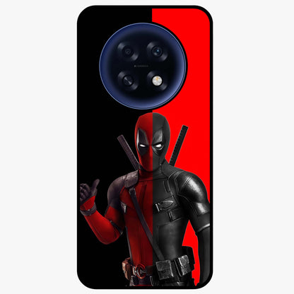 Red & Black Deadpool Theme Glass Case showing flat back view with bold comic inspired artwork and glossy glass finish.