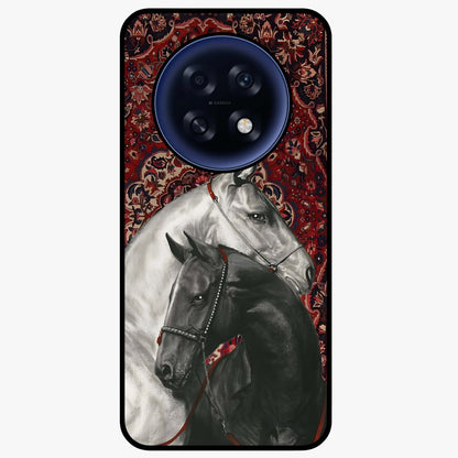 Regal Stallion Tapestry Glass Case showing flat back view with majestic horse tapestry artwork and glossy glass finish.
