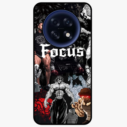 Relentless Power Focus Glass Case showing flat back view with motivational typography artwork and glossy glass finish.