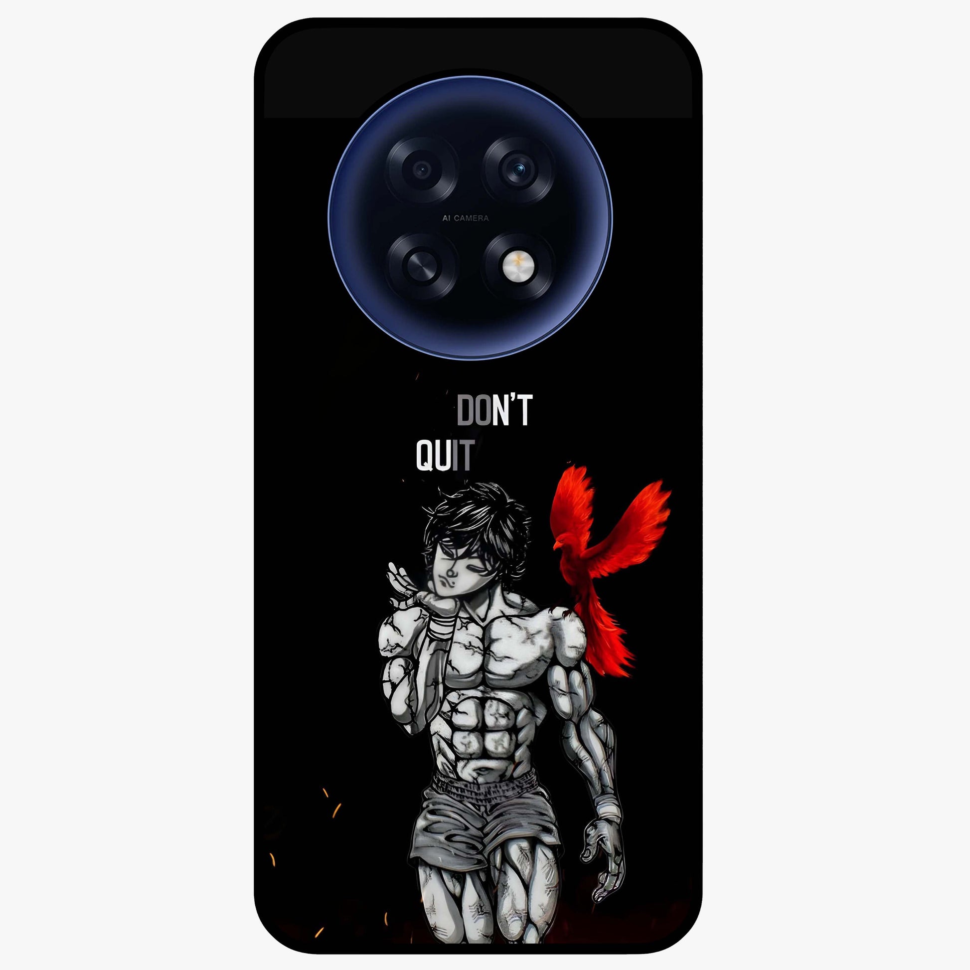 Rise Beyond Limits Glass Case showing flat back view with motivational typography artwork and glossy glass finish.