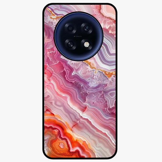 Rose Quartz Marble Glass Case showing flat back view with pink marble quartz texture artwork and glossy glass finish.