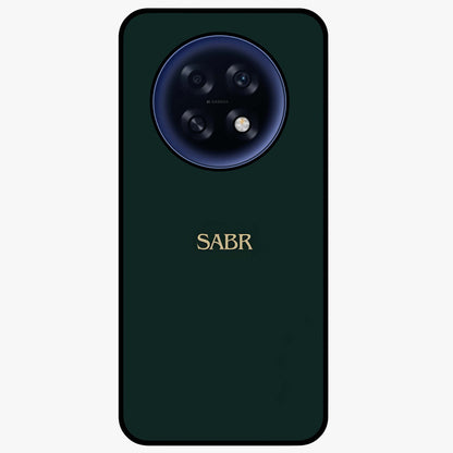 Sabr Minimal Patience Glass Case showing flat back view with minimalist typography artwork and glossy glass finish.