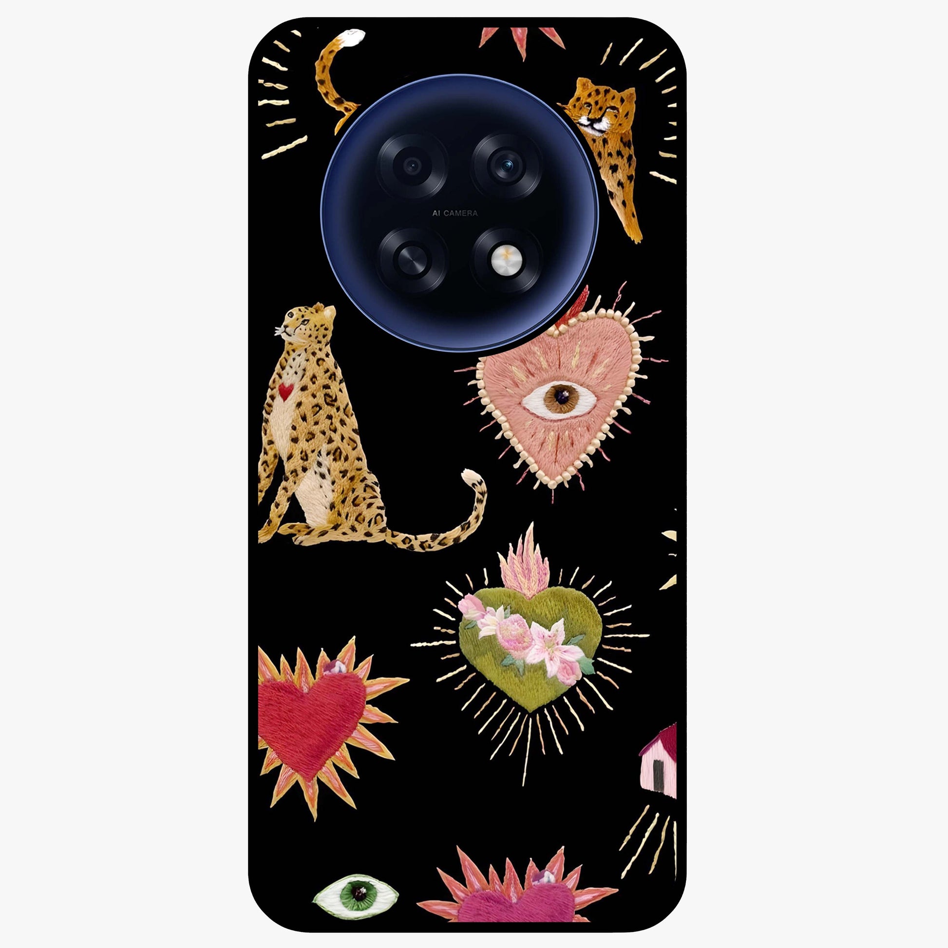 Sacred Jungle Heart Glass Case showing flat back view with jungle inspired heart artwork and glossy glass finish.