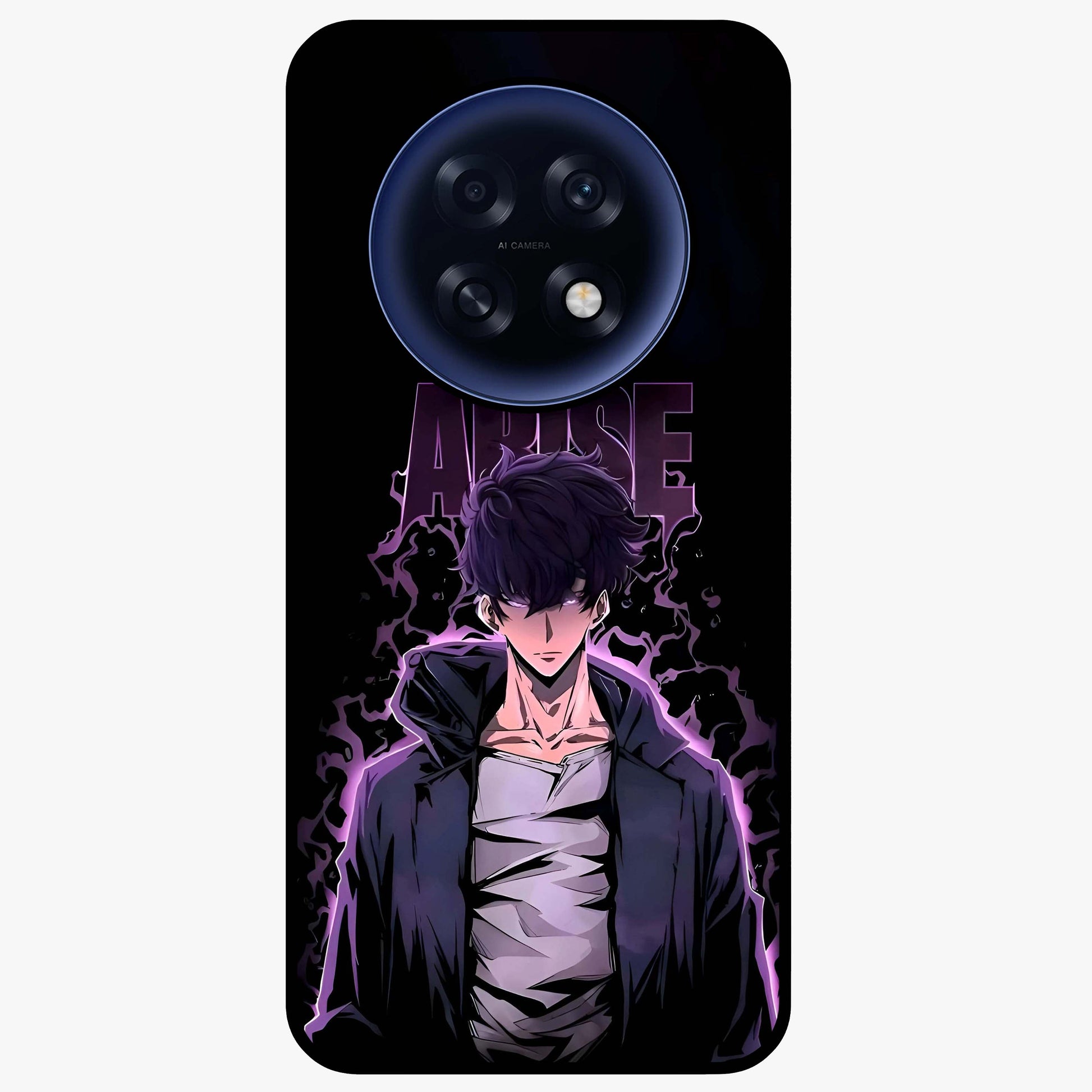 Shadow Monarch Awakening Glass Case showing flat back view with powerful dark monarch themed artwork and glossy glass finish.