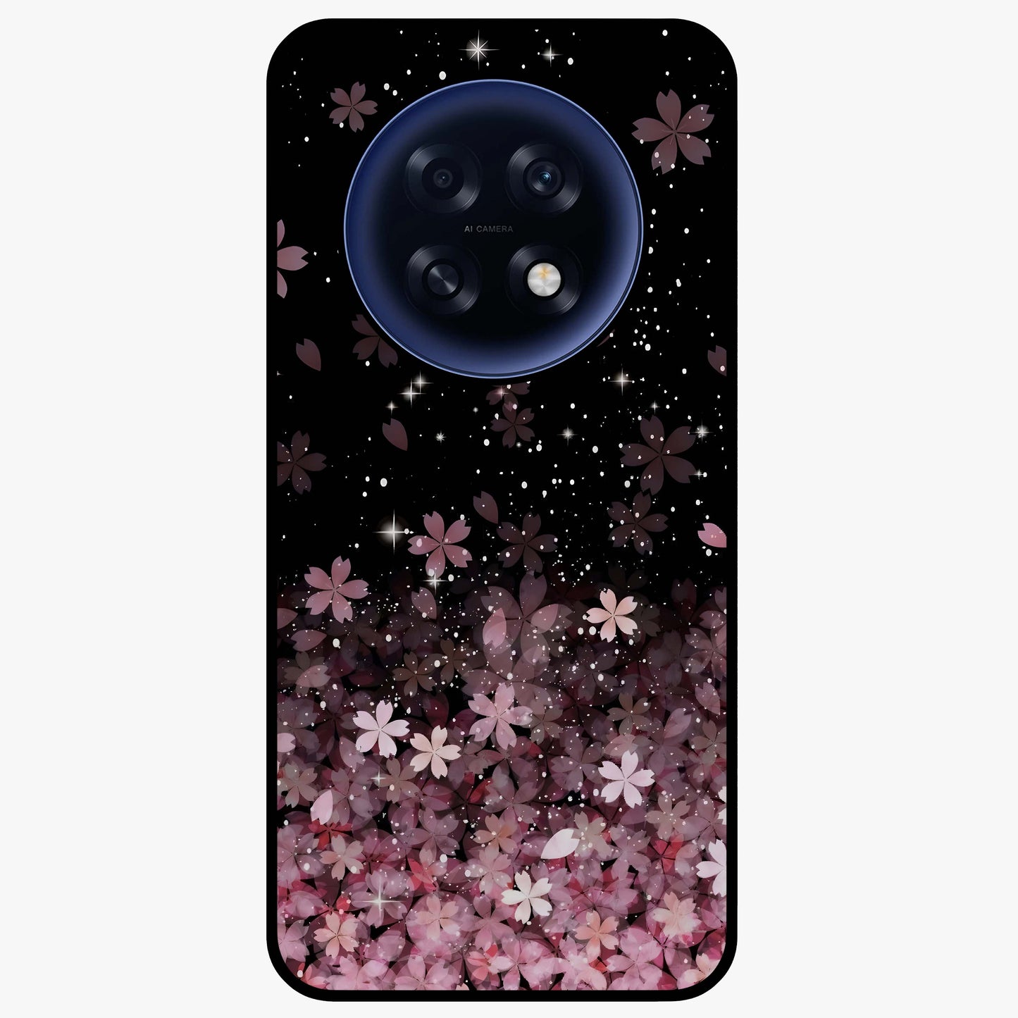 Small Starry Flowers Glass Case showing flat back view with delicate starry floral artwork and glossy glass finish.