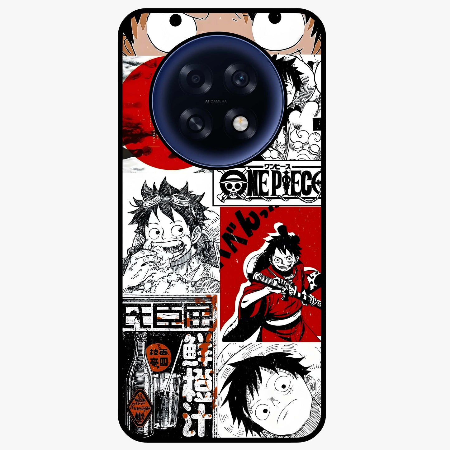 Strawhat Chaos Panels Glass Case showing flat back view with anime inspired chaos panel artwork and glossy glass finish.