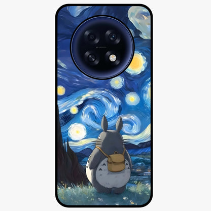 Totoro In Van Gogh Art Glass Case showing flat back view with whimsical character artwork inspired by Van Gogh style and glossy glass finish.