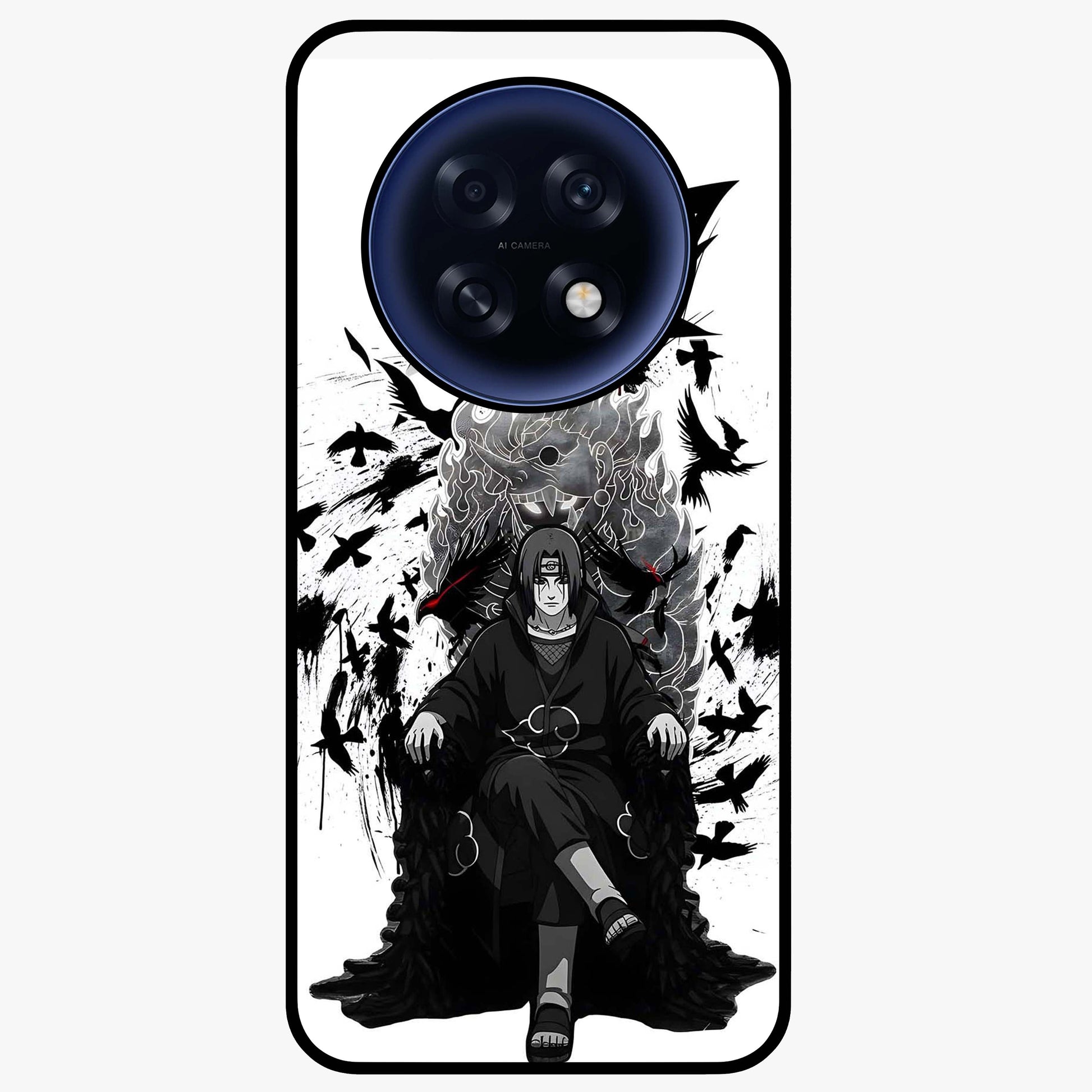 Uchiha Shadow Throne Glass Case showing flat back view with cosmic underwater themed artwork and glossy glass finish.