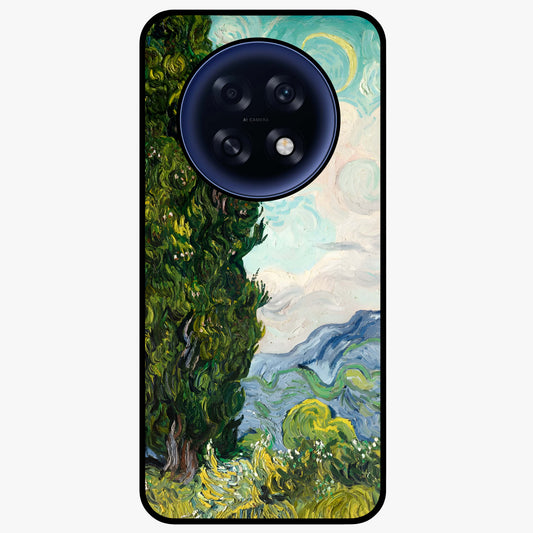 Van Gogh Vintage Art Glass Case showing flat back view with vintage painterly artwork inspired by Van Gogh style and glossy glass finish.