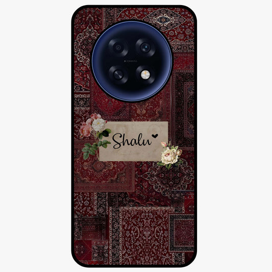 Velvet Wine Pattern Custom Name Glass Case showing flat back view with elegant wine colored pattern artwork and personalized name design.
