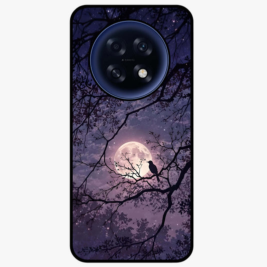 Whispering Moon Silence Glass Case showing flat back view with serene moon themed artwork and glossy glass finish.
