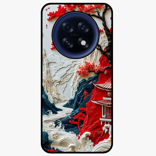 Whispers Of Sakura Waves Glass Case showing flat back view with cherry blossom wave artwork and glossy glass finish.