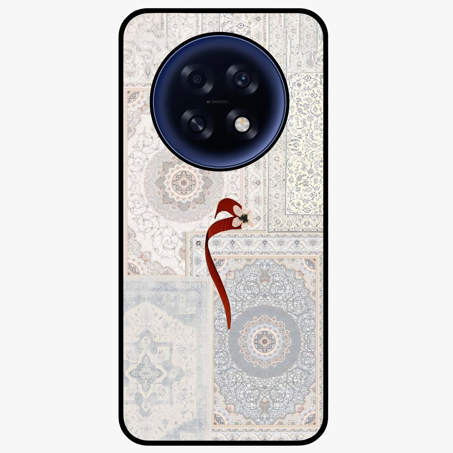 White Aesthetic Bow Glass Case showing flat back view with minimal bow artwork and glossy glass finish.