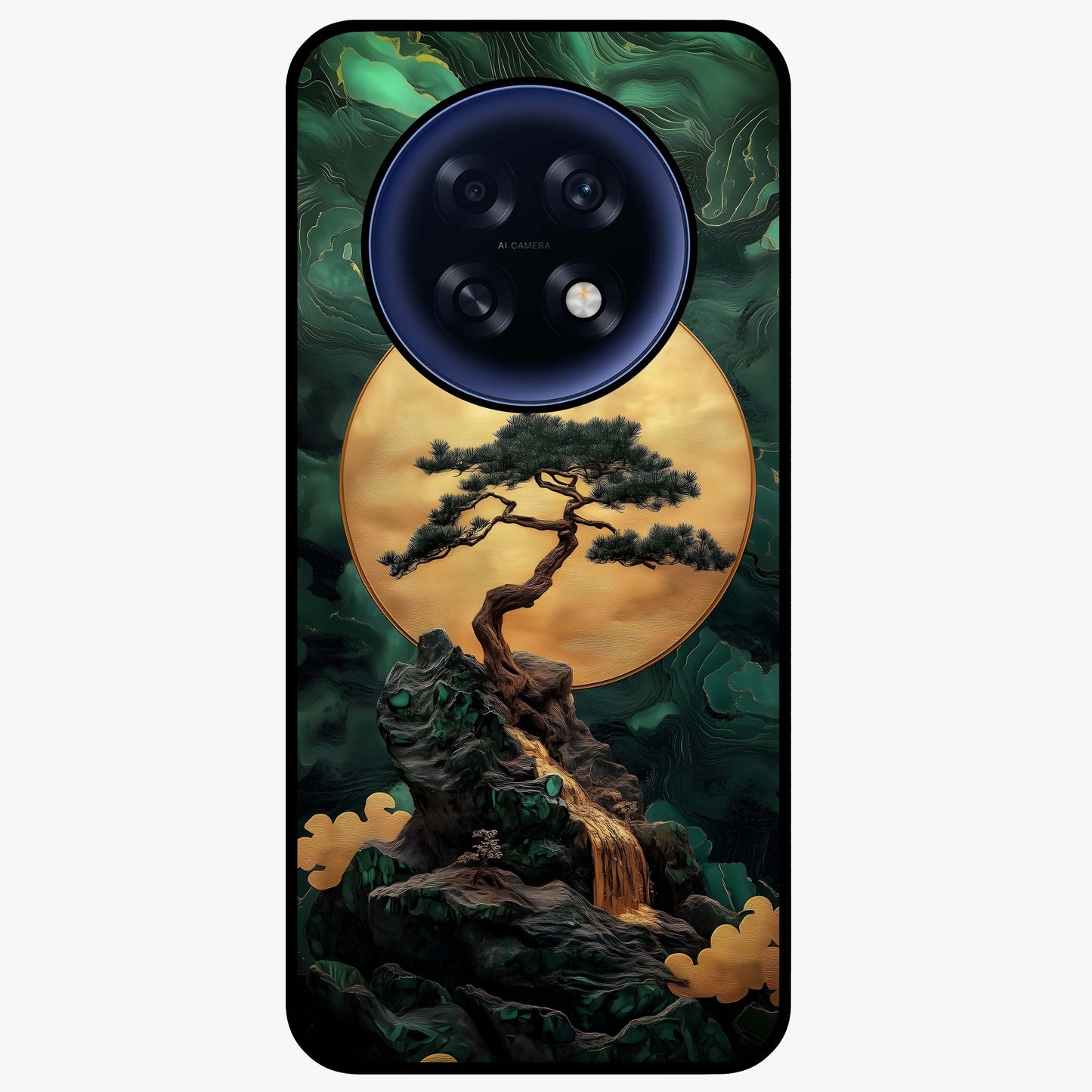 Zen Moon Rise Glass Case showing flat back view with calm moonrise artwork and glossy glass finish.