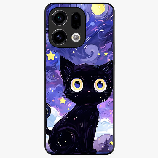 Abstract Cat Art Glass Case showing flat back view with artistic cat illustration and glossy glass finish.