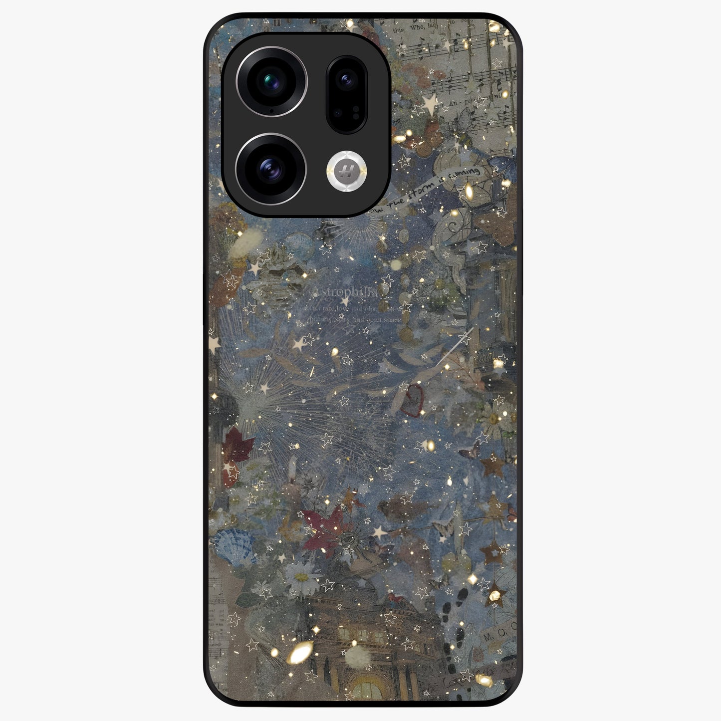 Aesthetic Astrolophia Glass Case showing flat back view with dreamy aesthetic design and glossy glass finish.