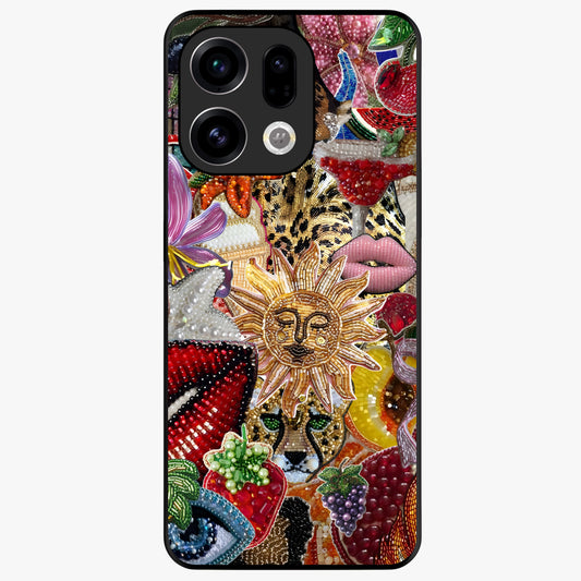 Beaded Fashion Jungle Glass Case showing flat back view with vibrant jungle inspired bead artwork and glossy glass finish.