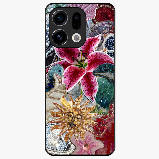Beaded Garden Fantasy Glass Case showing flat back view with dreamy garden bead artwork and glossy glass finish.