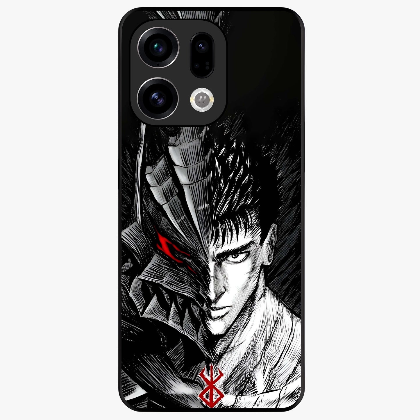 Berserker Blood Oath Glass Case showing flat back view with fierce warrior inspired artwork and glossy glass finish.